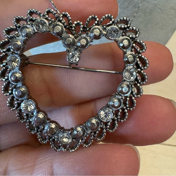 18K RPG Necklace and Silver Tone Rhinestone Heart Pendant Brooch Vintage - Picture 2 of 12